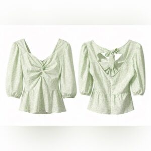 Chic Light Green Women's Blouse with Bow Detail